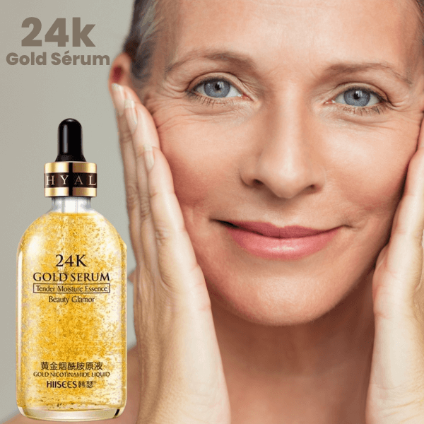 Sérum Facial 24k Gold Anti idade - Redução de rugas com Folhas de Ouro, Vitamina C, Ácido Hialurônico e Óleo de Argan - Inovatech Store